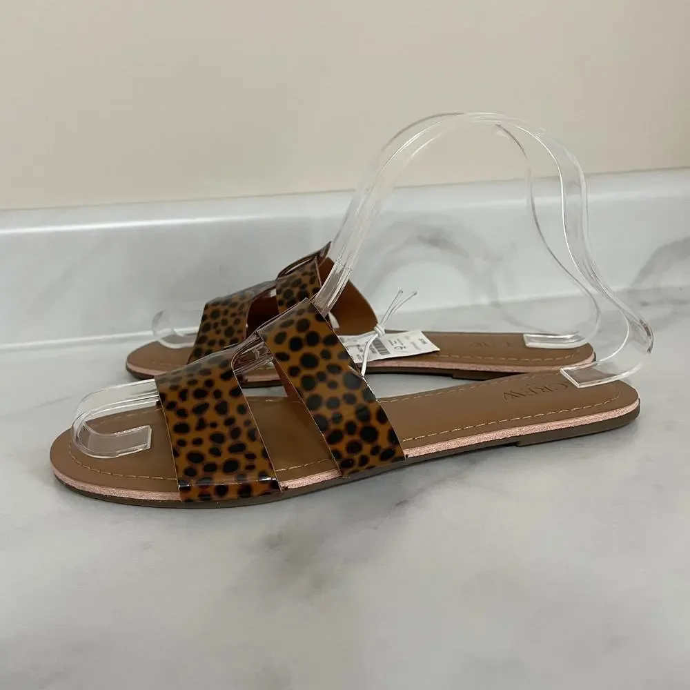 J. CREW Beachside Slide Sandals Women’s Size 7 Smooth Tortoise Print T Strap NEW - Picture 2 of 9